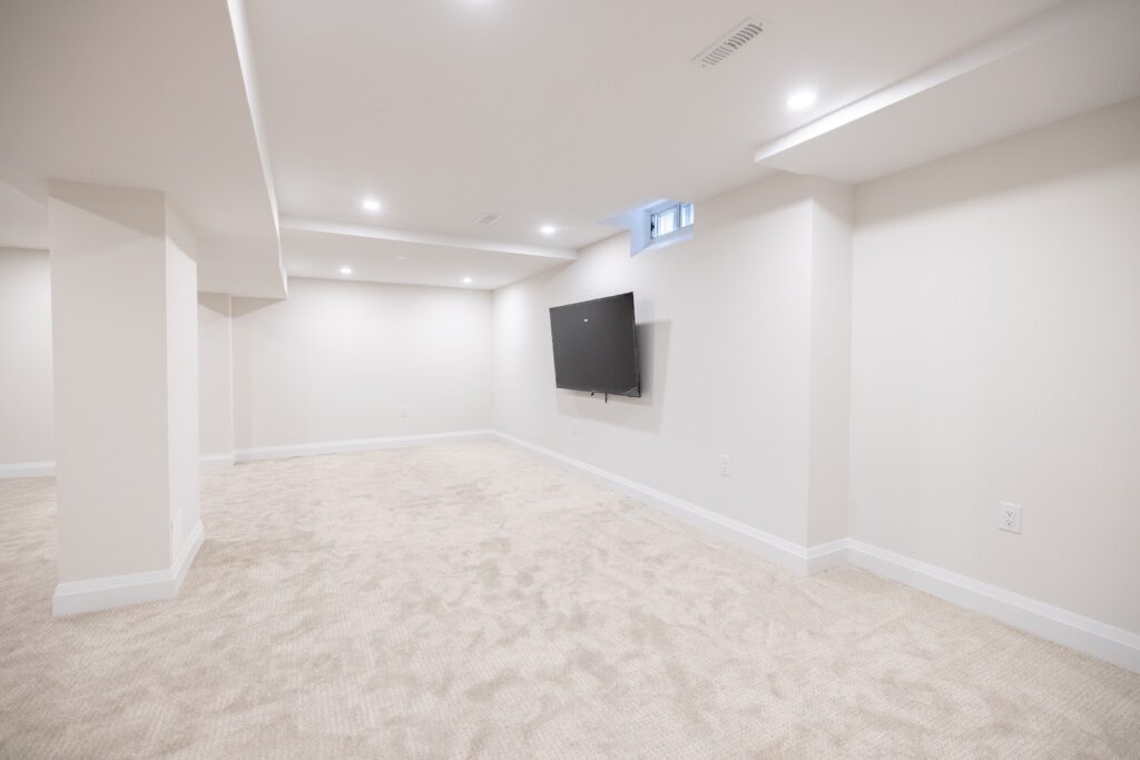 Finished basement rec room renovation by Final Touch Contract