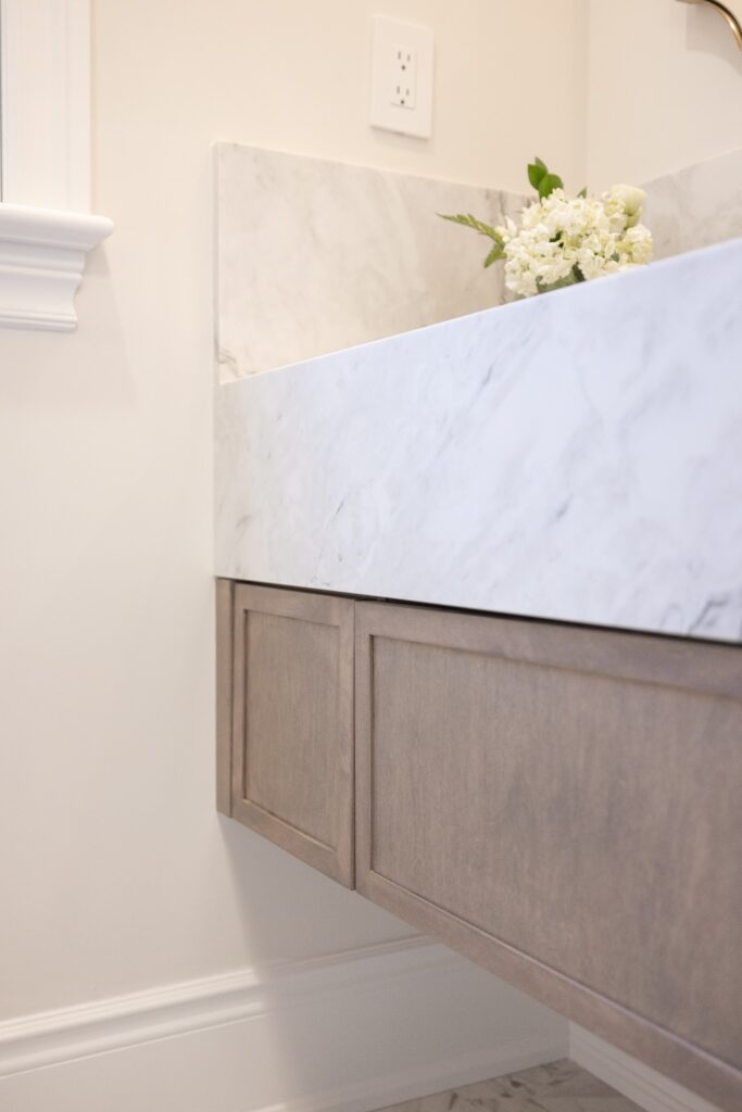 Marble bathroom vanity in a luxury renovation